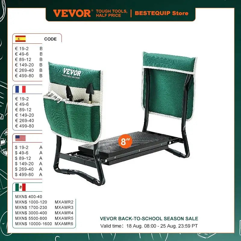 VEVOR Garden Kneeler and Seat 330 lbs Load Capacity 8/10" EVA Wide Pad Foldable Garden Stool  Kneeling Bench for Gardening